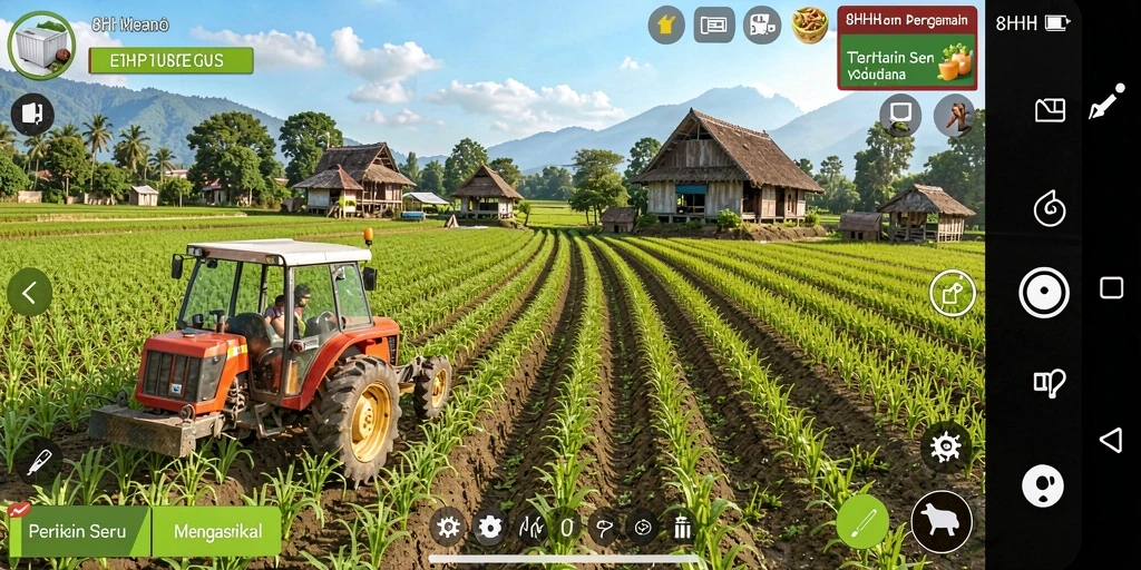 Screenshot utama 8HHH menunjukkan gameplay pertanian yang seru dan interaktif.