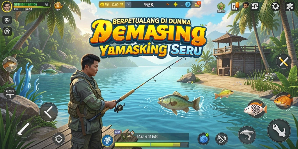 Screenshot gameplay 9ZK yang menampilkan pengalaman memancing seru.