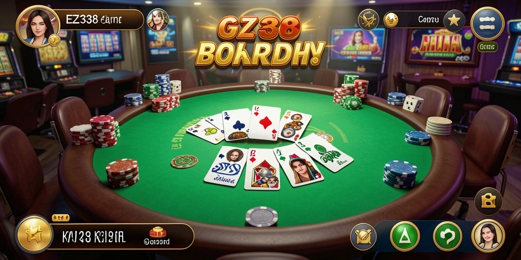 Screenshot gameplay EZ338 menampilkan keseruan taruhan poker.