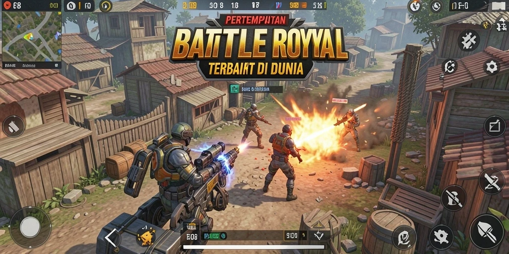 Screenshot utama FO8 menampilkan aksi intens dalam pertempuran Battle Royale.