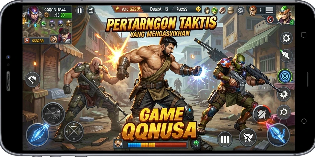 Screenshot utama QQNUSA menampilkan aksi pertarungan yang mendebarkan.