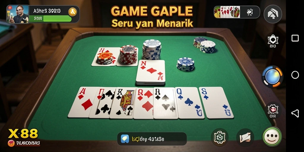 Menampilkan gameplay seru dalam aplikasi Gaple X88.